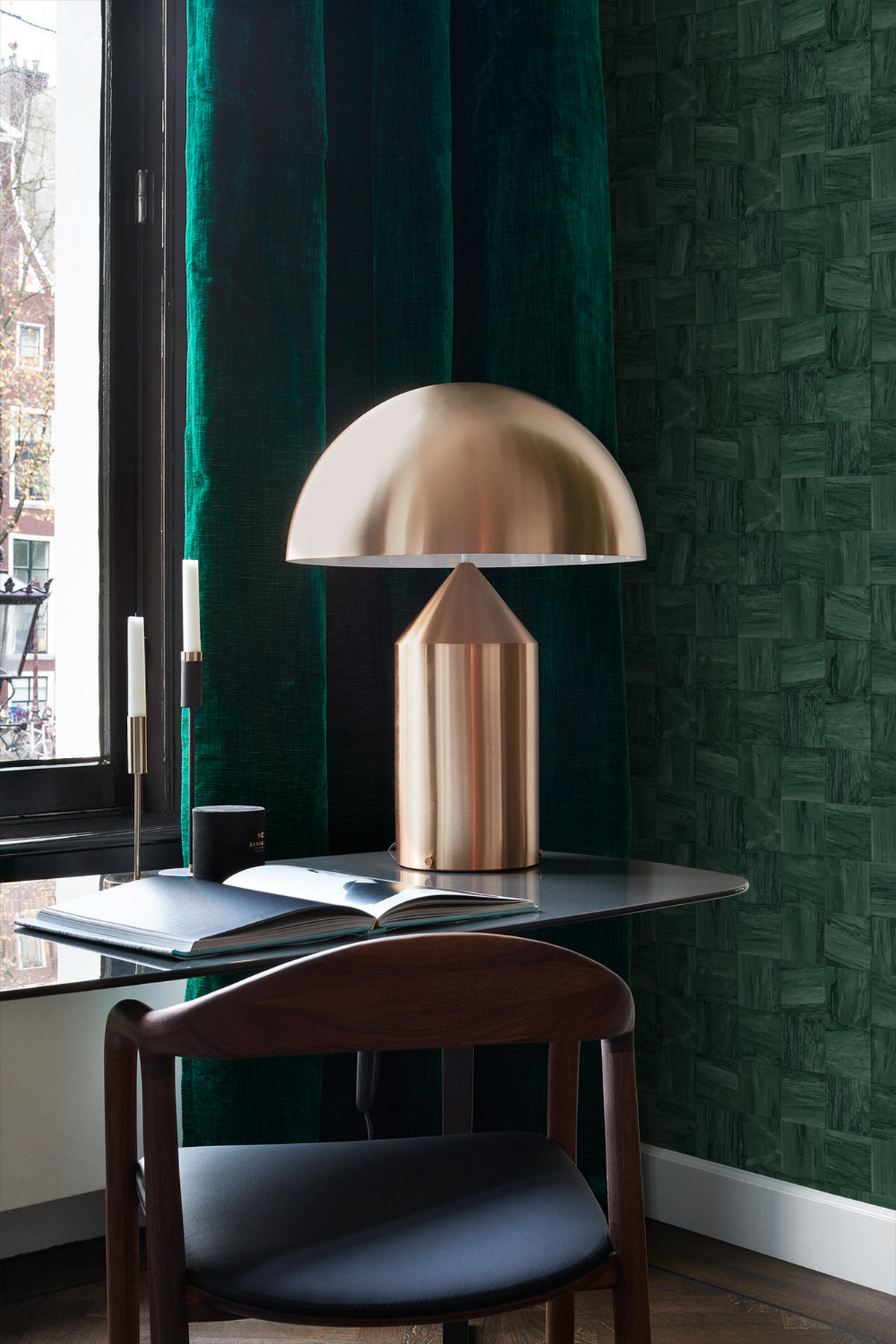 TAPETE quadratische Holzstücke 50 x 900 cm - Grün, Papier (50/900cm) - Origin Wallcoverings