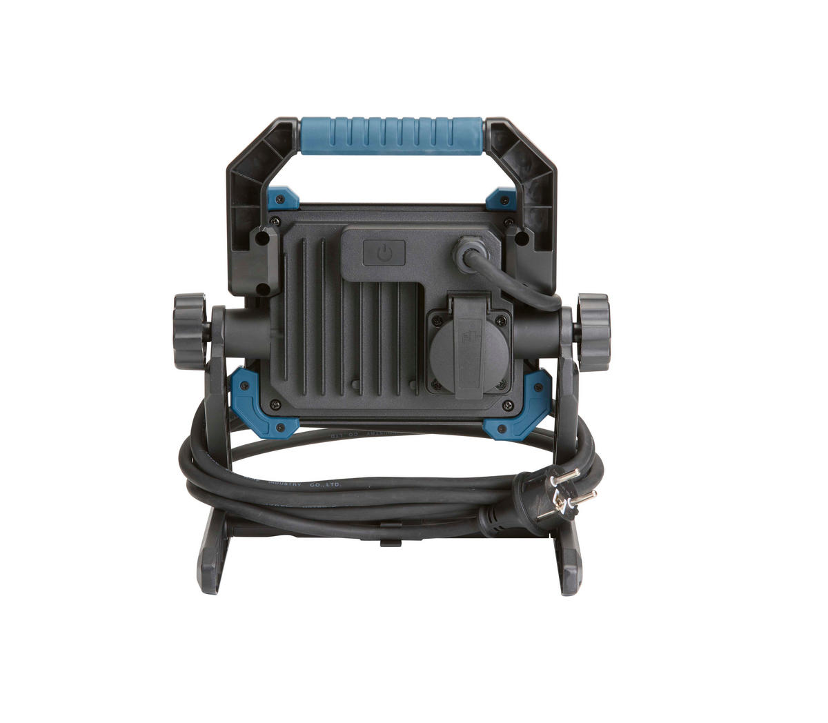 LED-ARBEITSSTRAHLER - 55 W mit 4500 Lumen, dimmbar, Tageslicht 5000 K, Steckdose und Kabelaufwicklung, IP54 - Schwarz, Metall (28/26.7/18.7cm) - Northpoint