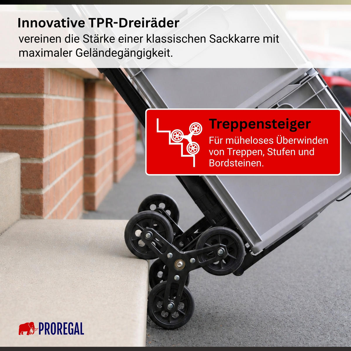 TREPPENSTEIGER Sackkarre Elephant klappbar 100x39x47cm Traglast 80kg AluminiumrahmenTRR Fachgummiräder Schwarz - Schwarz, Metall (47/39/100cm) - PROREGAL