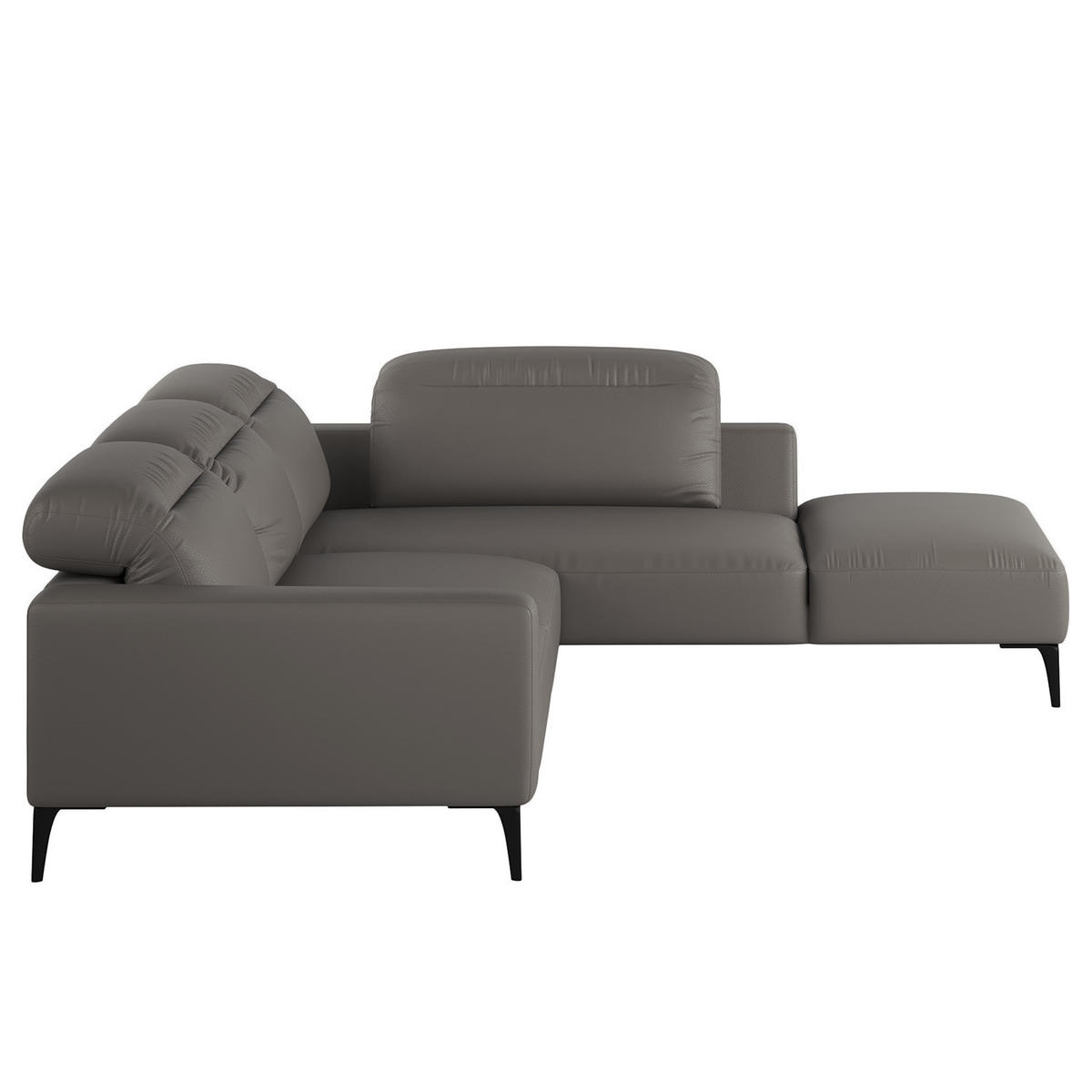 ECKSOFA mit Ottomane - Schwarz/Grau, Leder/Metall (263/238cm) - home24