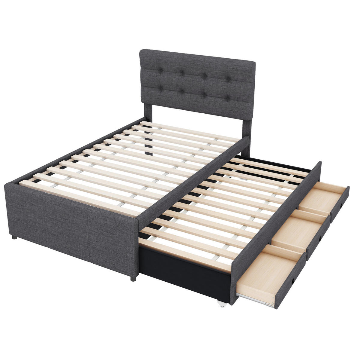 POLSTERBETT mit Ausziehbett und 3 Schubladen 90x200 cm Grau - Grau, Holzwerkstoff (90/200cm) - Beauniv