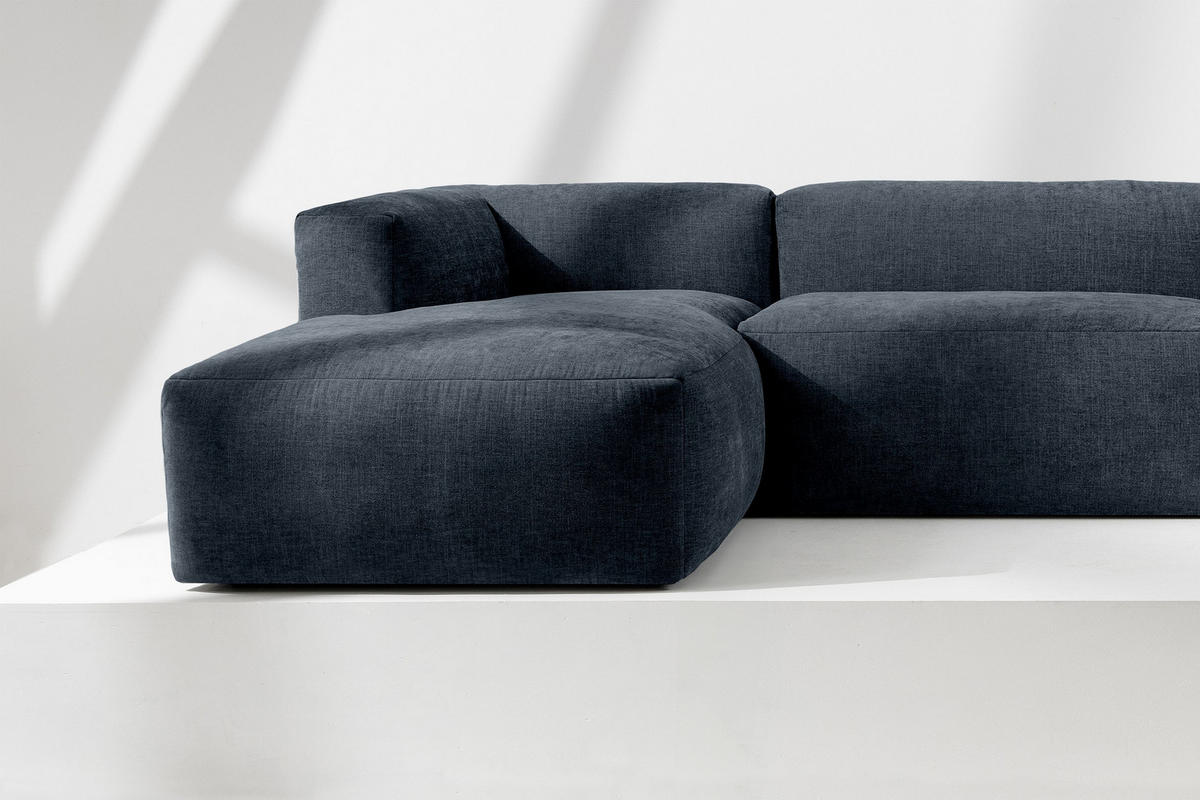 ECKMODULSOFA-LINKS BUFFO 3/4 Sitzer mit extrem weicher Sitzfläche, Gewebestoff, dunkelblau - Dunkelblau, Textil (237/180cm) - KONSIMO®