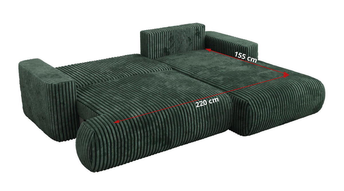 ECKSOFA OVO L Grün Cord - Links Seite - Schwarz/Grün, Kunststoff/Textil (271/195cm) - MKS