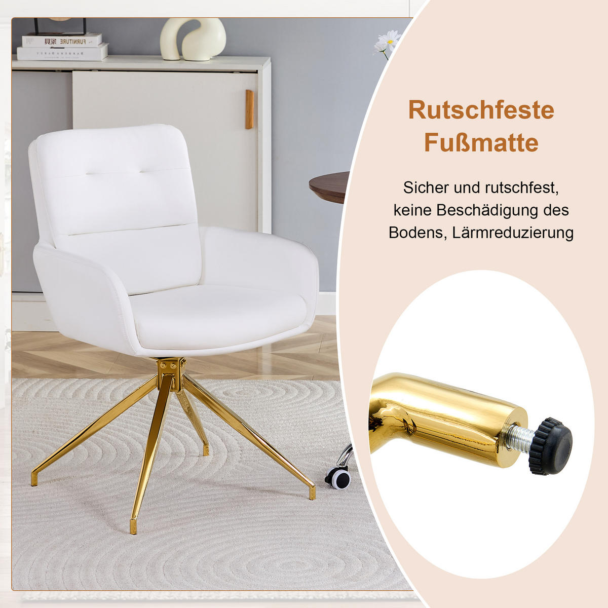 ESSGRUPPE DE-39476 5-teilig, Glastisch und 4 Drehstühlen mit Knopfverzierung Weiß - Weiß, Metall (85/75/85cm) - ComfortXL