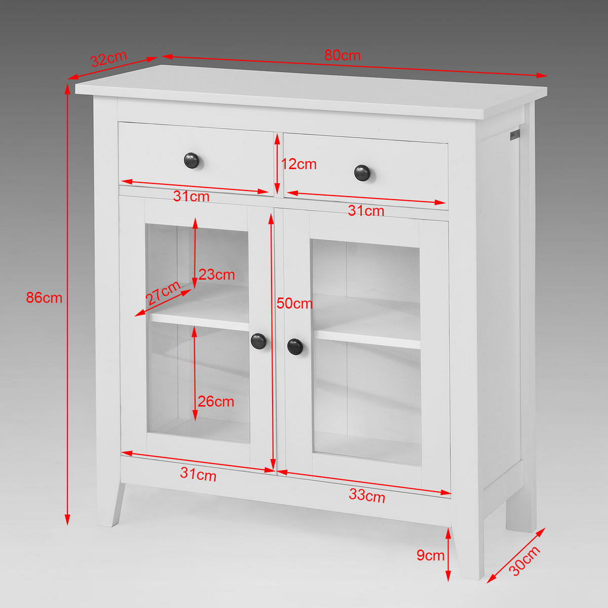 VITRINE Weiß - Weiß, Holzwerkstoff (80/86/32cm) - SoBuy