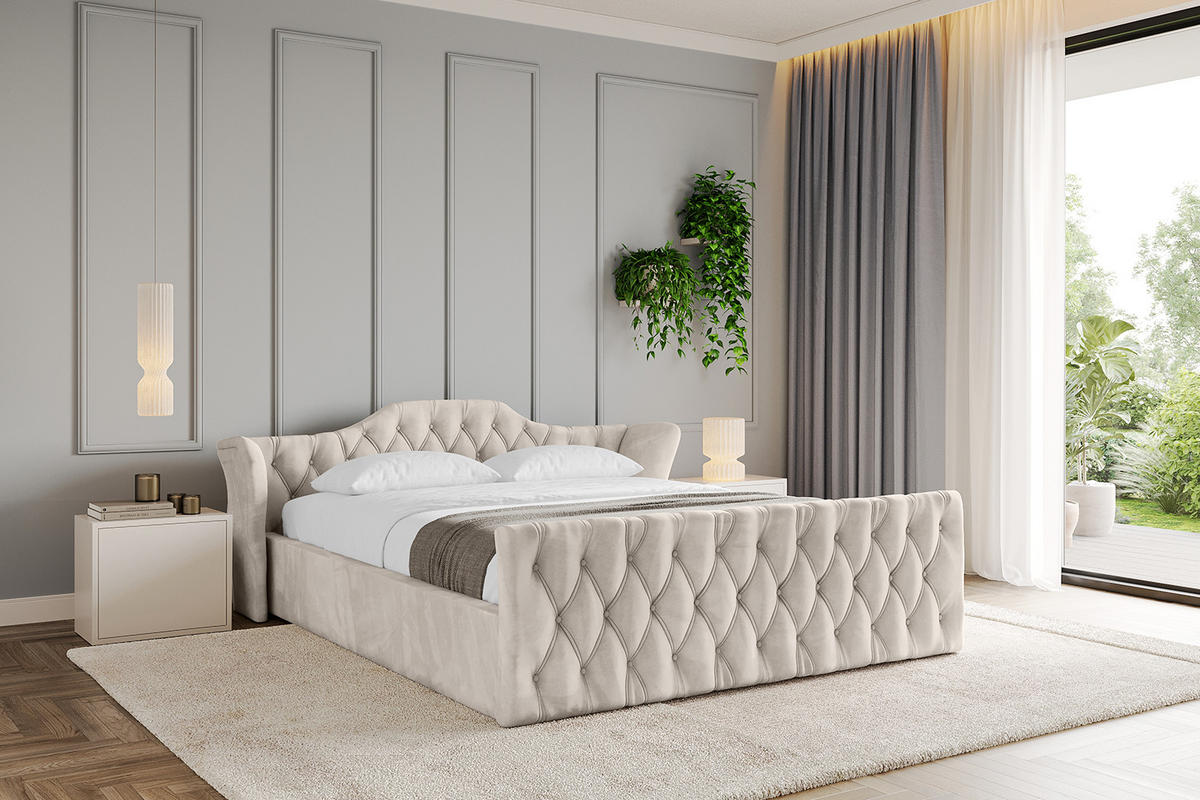 POLSTERBETT mit Bettkasten, Fußteil und Lattenrost, Boxbett ohne Matratze - ZORAN-Z-V1 180x200 Beige - Beige, Holzwerkstoff/Textil (180/200cm) - ALTDECOR