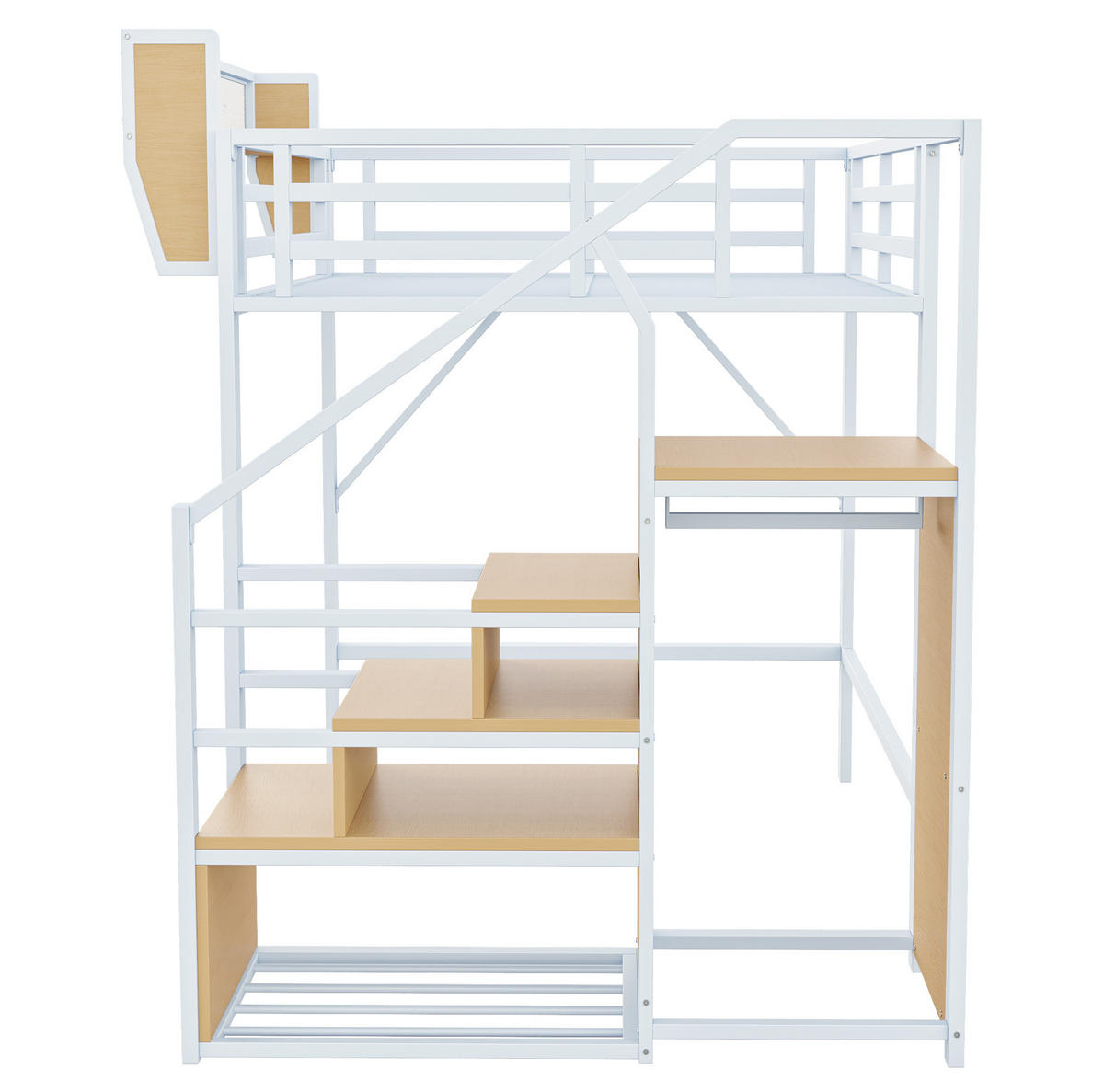 HOCHBETT 140/200 cm aus Metall mit Ablagefach und Leiter, Weiß - Weiß, Metall (140/200cm) - OKMYHOME