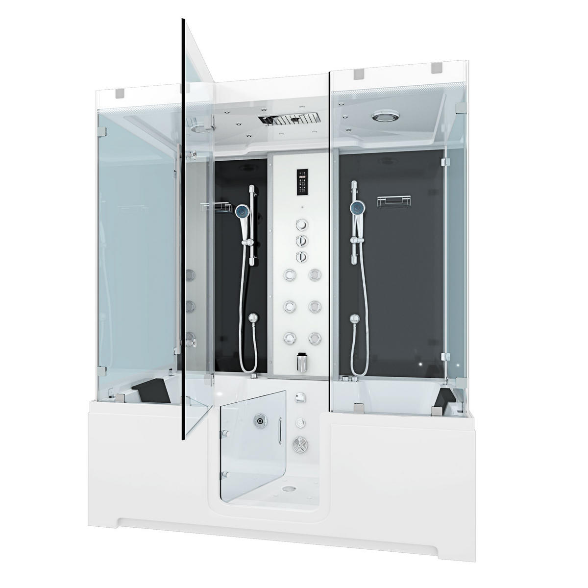 WHIRLPOOL mit Tür Dusche K88-SW-TH-B-SC-EA Duschkabine - Schwarz, Glas/Kunststoff (100/228/180cm) - AcquaVapore by Sandra Jentho