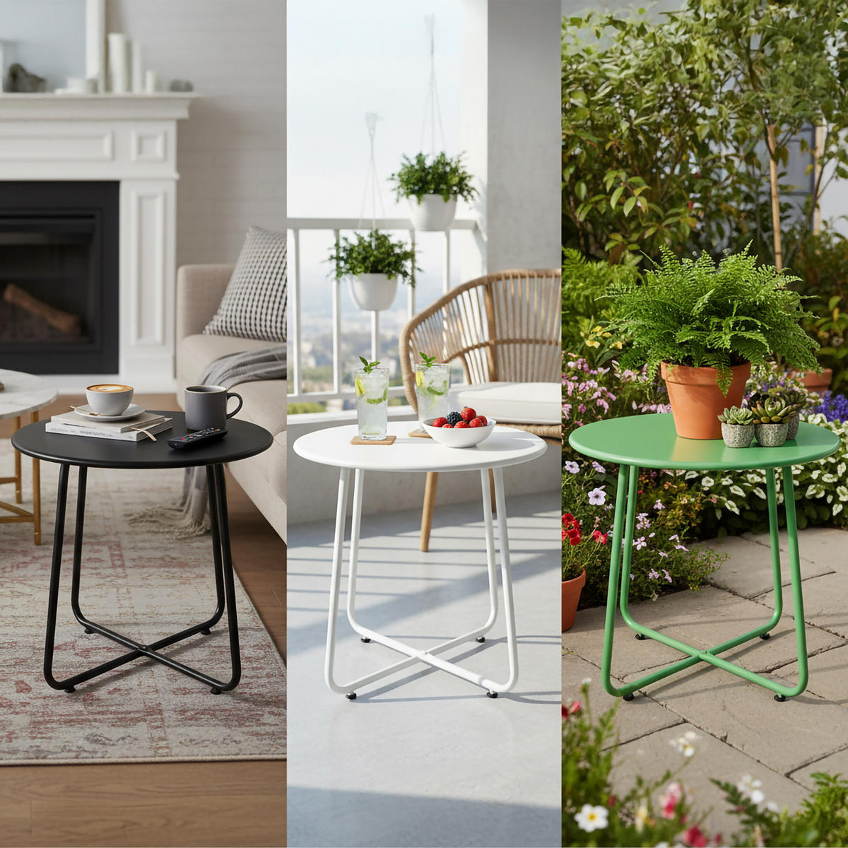 BEISTELLTISCH - Weiß, Metall (44/44/46cm) - Relaxdays