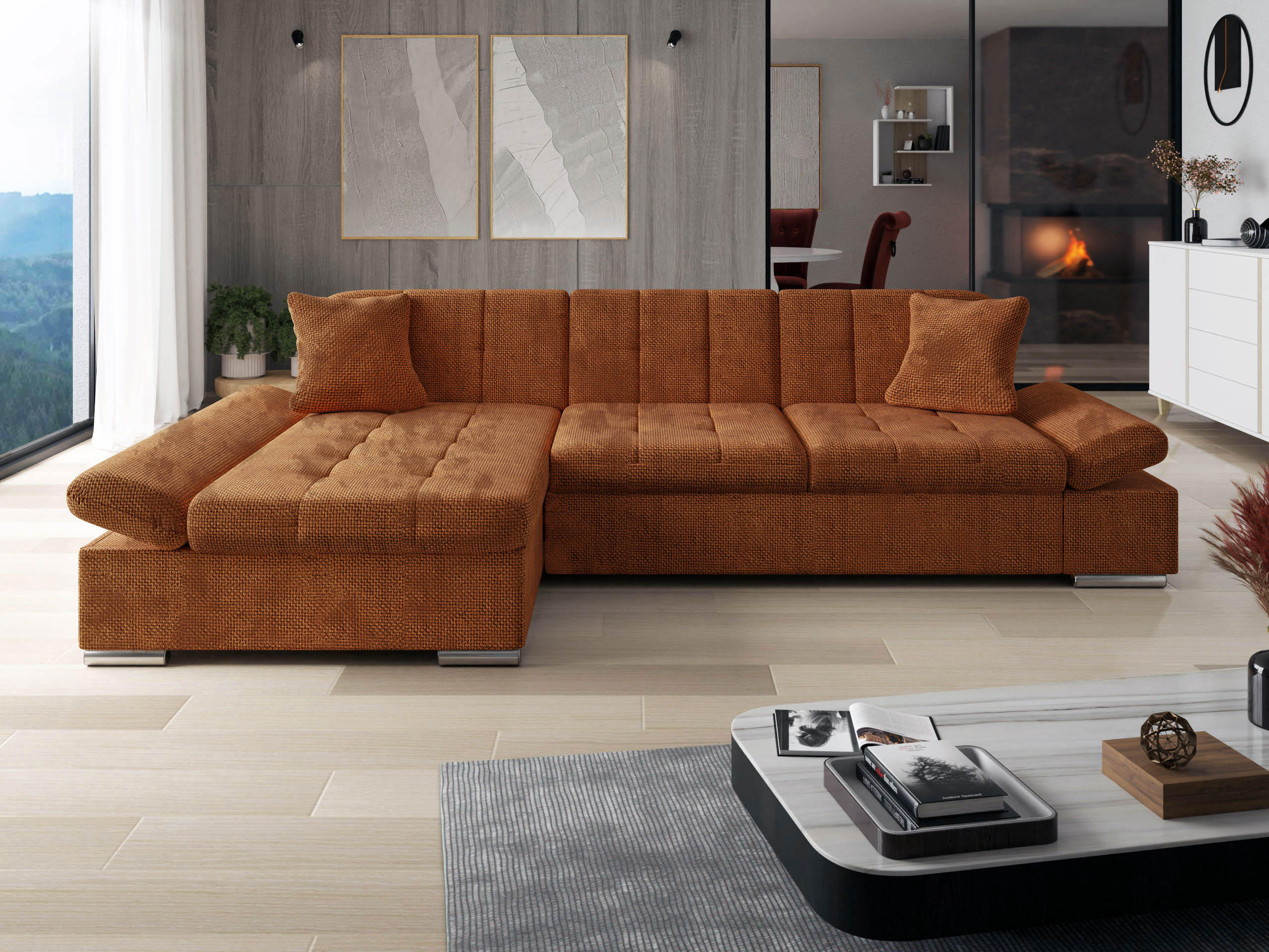 Thumbnail - Mirjan24 Ecksofa, Dunkelorange, Textil, 5-Sitzer, links montierbar, L-Form,Rechteckig, 278x161 cm, Wohnzimmer, Sofas & C...