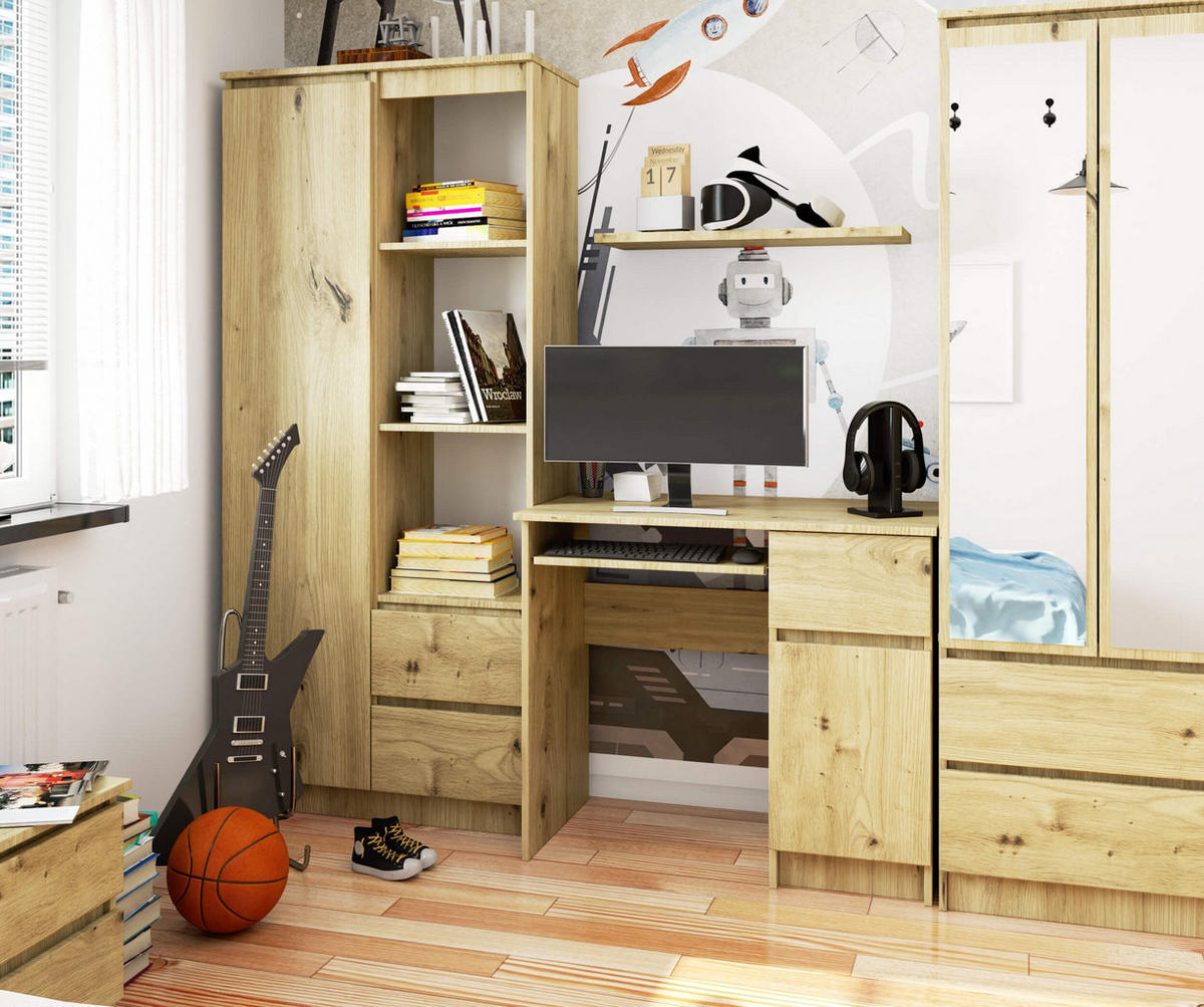 SCHREIBTISCH Rechts Piksel, Artisan, B90xH77xT50 cm - Eiche Artisan, Holz (50/90/77cm) - Milordbikes