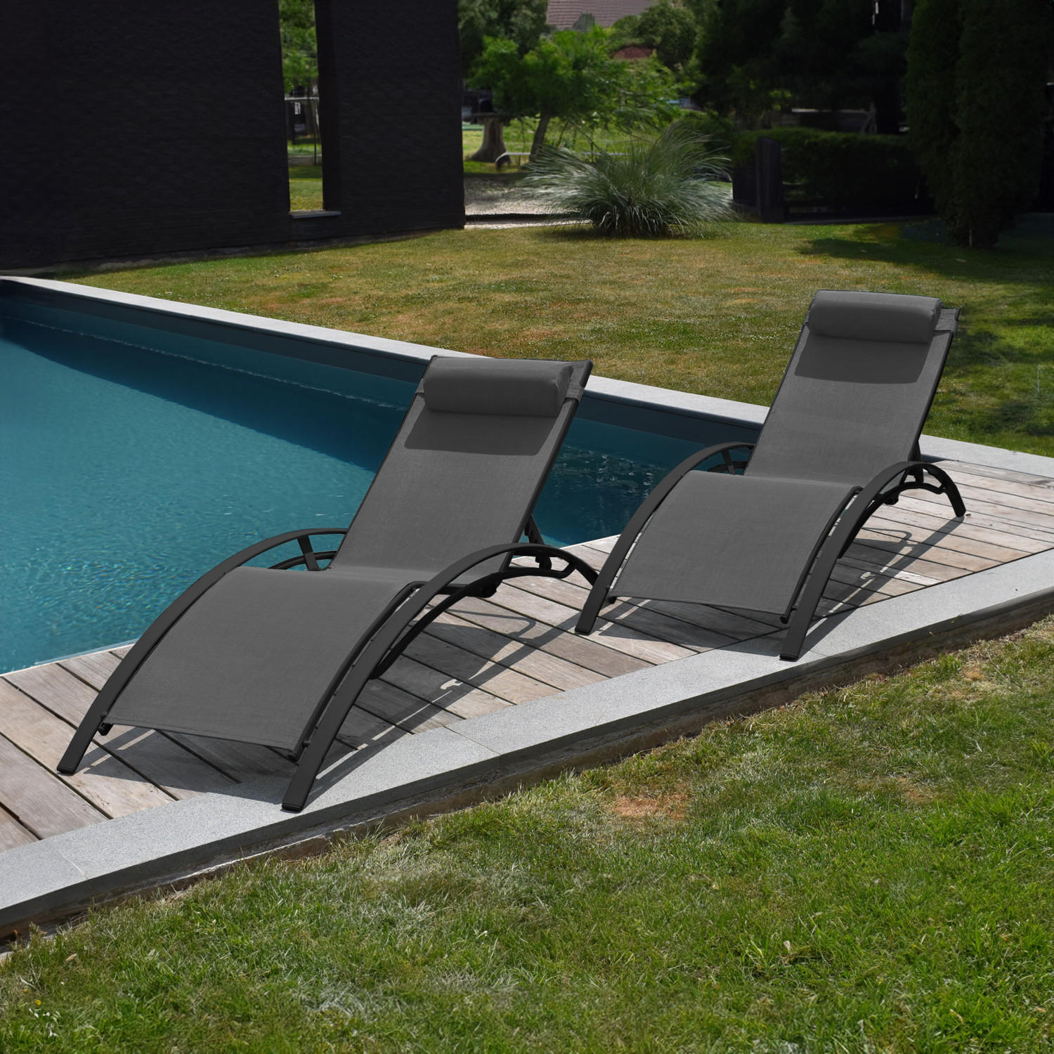 LIEGEN GALAPAGOS Grau und Anthrazitgrau 2er-Set - Grau, Metall (63/82/173.5cm) - Happy Garden