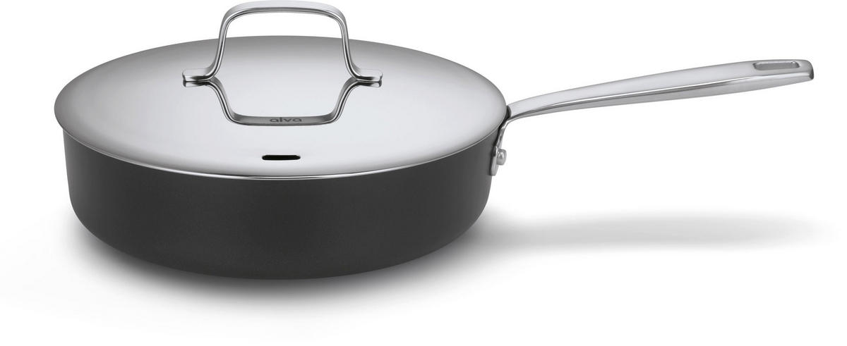 SAUTIERPFANNE Schmorpfanne / Sauteuse mit Deckel und langem Griff Maestro Alu Ø 24 cm – keramische antihaftbeschichtung - Schwarz, Metall (1/2/2cm)