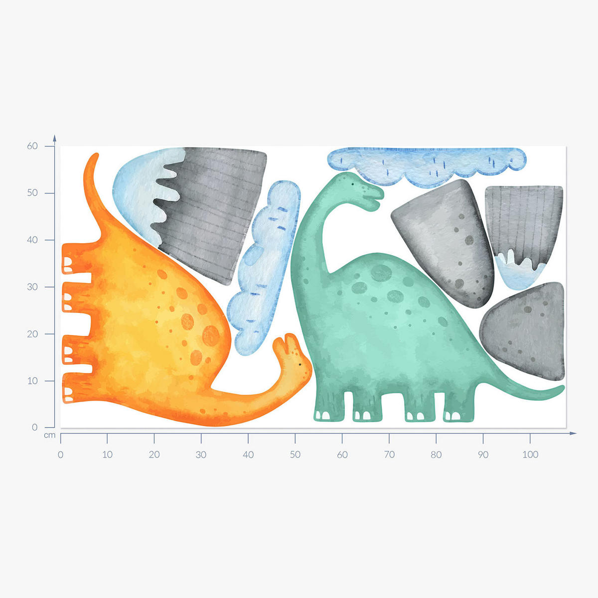 WANDAUFKLEBER 60x108cm - Dinosaurier und Berge - Multicolor, Kunststoff (60/108/0.1cm) - Wallfluent