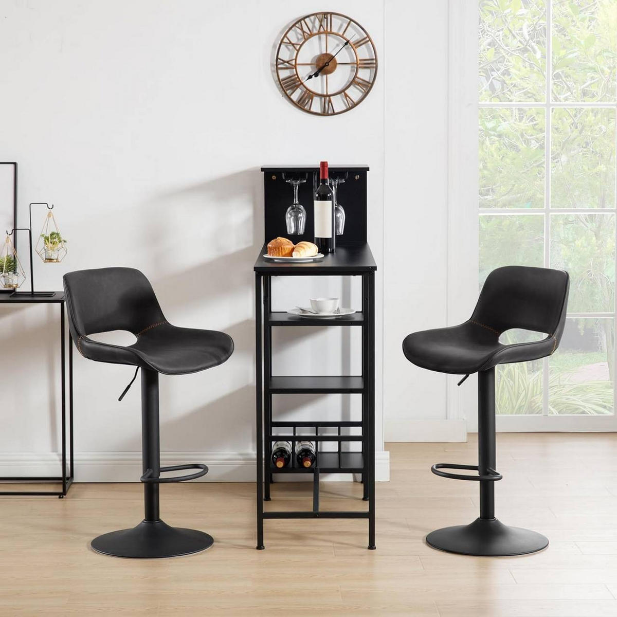 BARHOCKER 4er Set, Kunstleder Metall, Anthrazit - Anthrazit/Schwarz, Kunststoff/Metall (49/84/49cm) - Woltu