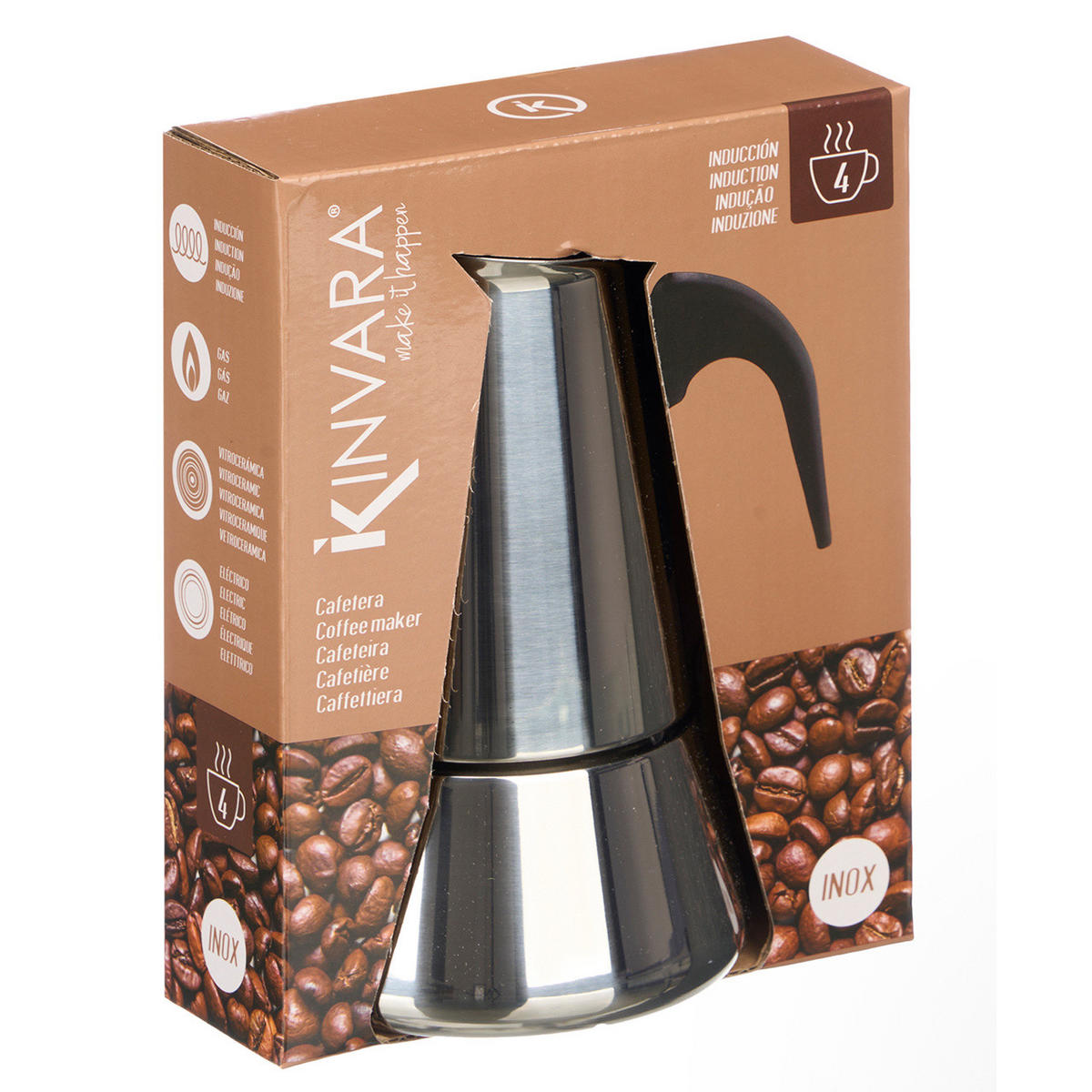 ESPRESSOKOCHER Edelstahl Tomy Induktion - Silberfarben, Metall (10/17/12cm) - Kinvara