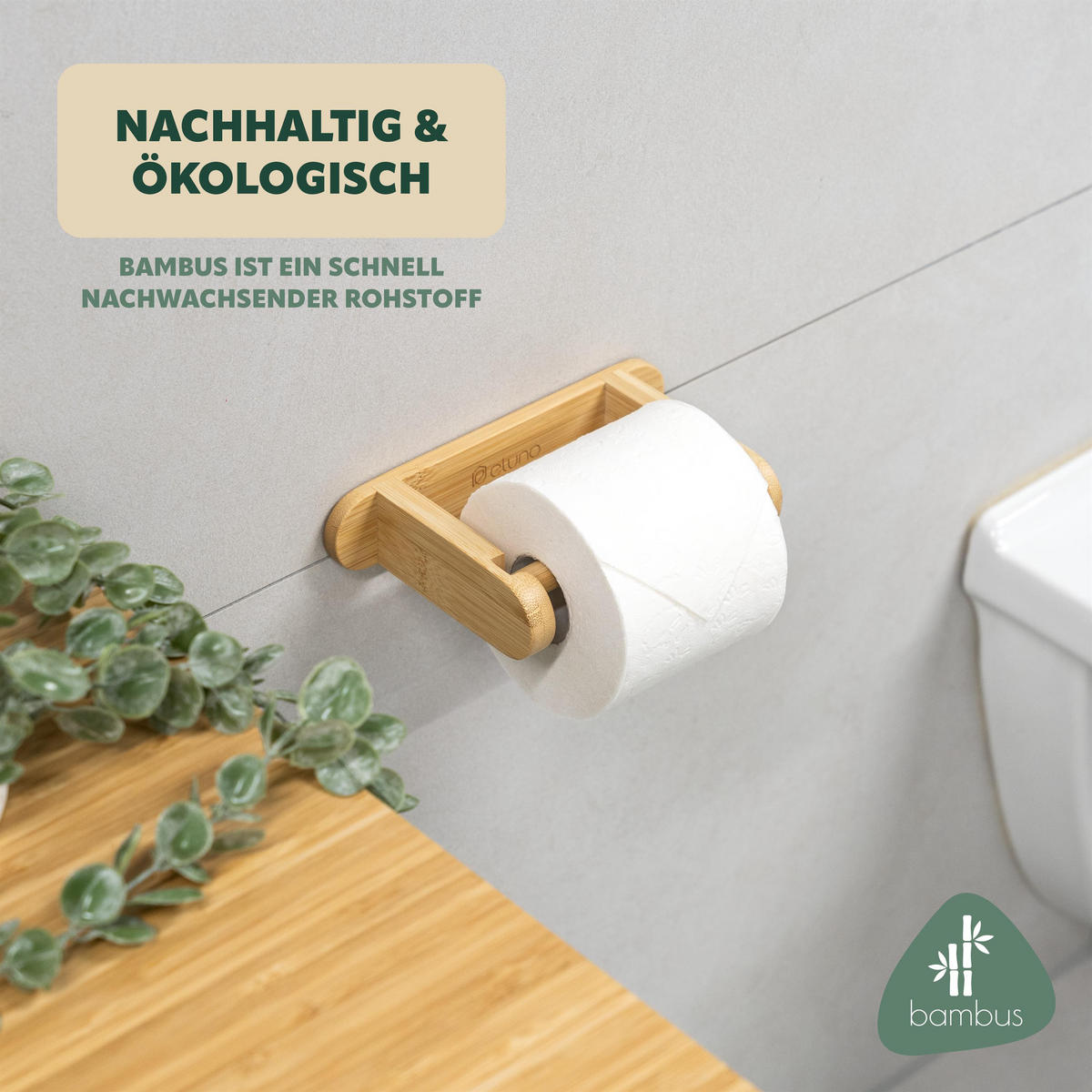 TOILETTENPAPIERHALTER, Bambus, zum Kleben - Braun, Holz (20/4/11.5cm) - eluno
