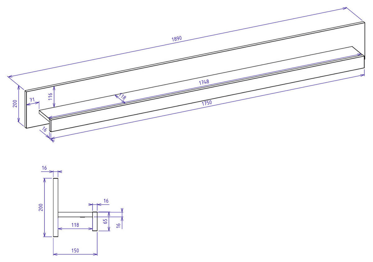 WANDBOARD Kaschmir, Artian Eiche, Wandregal 189 cm - Kaschmir/Eiche Artisan, Holzwerkstoff/Metall (189/20/18cm) - Furn.Design