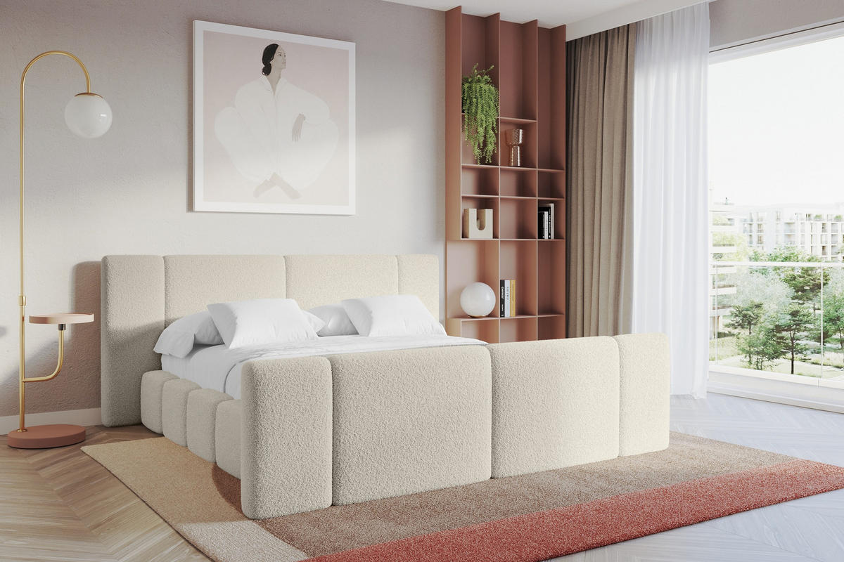 POLSTERBETT mit Bettkasten, Fußteil und Lattenrost, Boxbett ohne Matratze - NILO-Z 180x200 Beige - Beige, Holzwerkstoff/Textil (180/200cm) - ALTDECOR