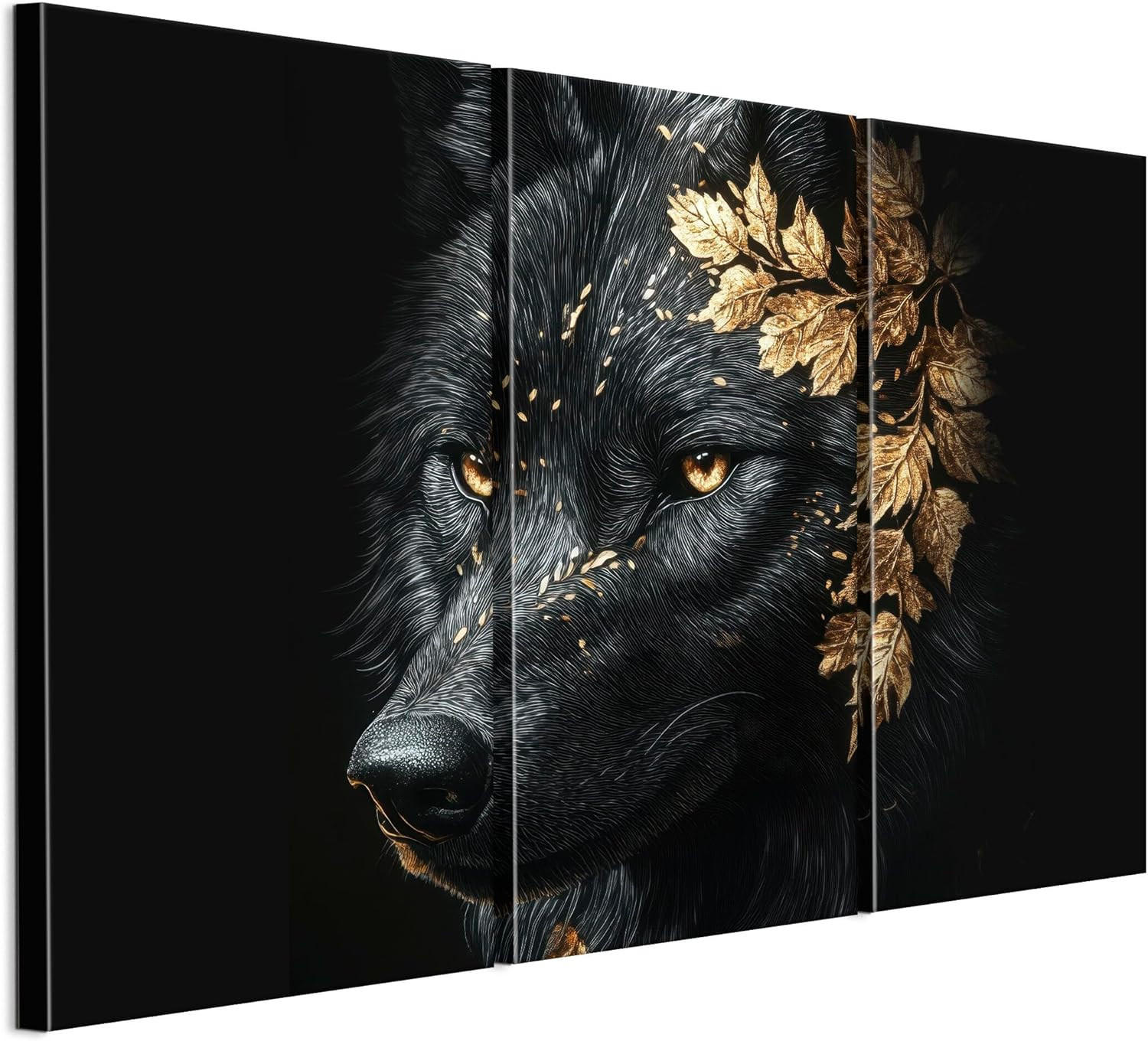 LEINWANDBILD Wolf 3-tlg. 120x80 cm - Schwarz, Holz (120/80cm) - LUMASOUL