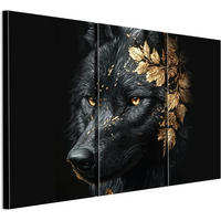 LEINWANDBILD Wolf 3-tlg. 120x80 cm - Schwarz, Holz (120/80cm) - LUMASOUL