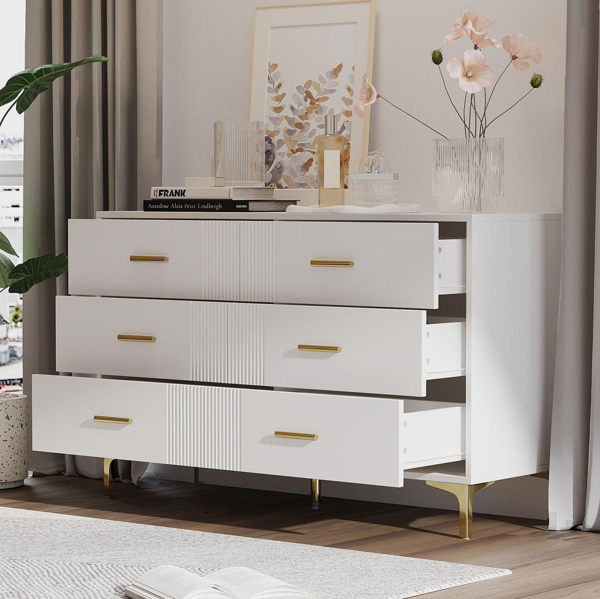 KOMMODE aus MDF 120x40x76 cm Weiß mit 6 Schubladen und Kippsicherung - Weiß, Holzwerkstoff (120/76/40cm) - IVMEU