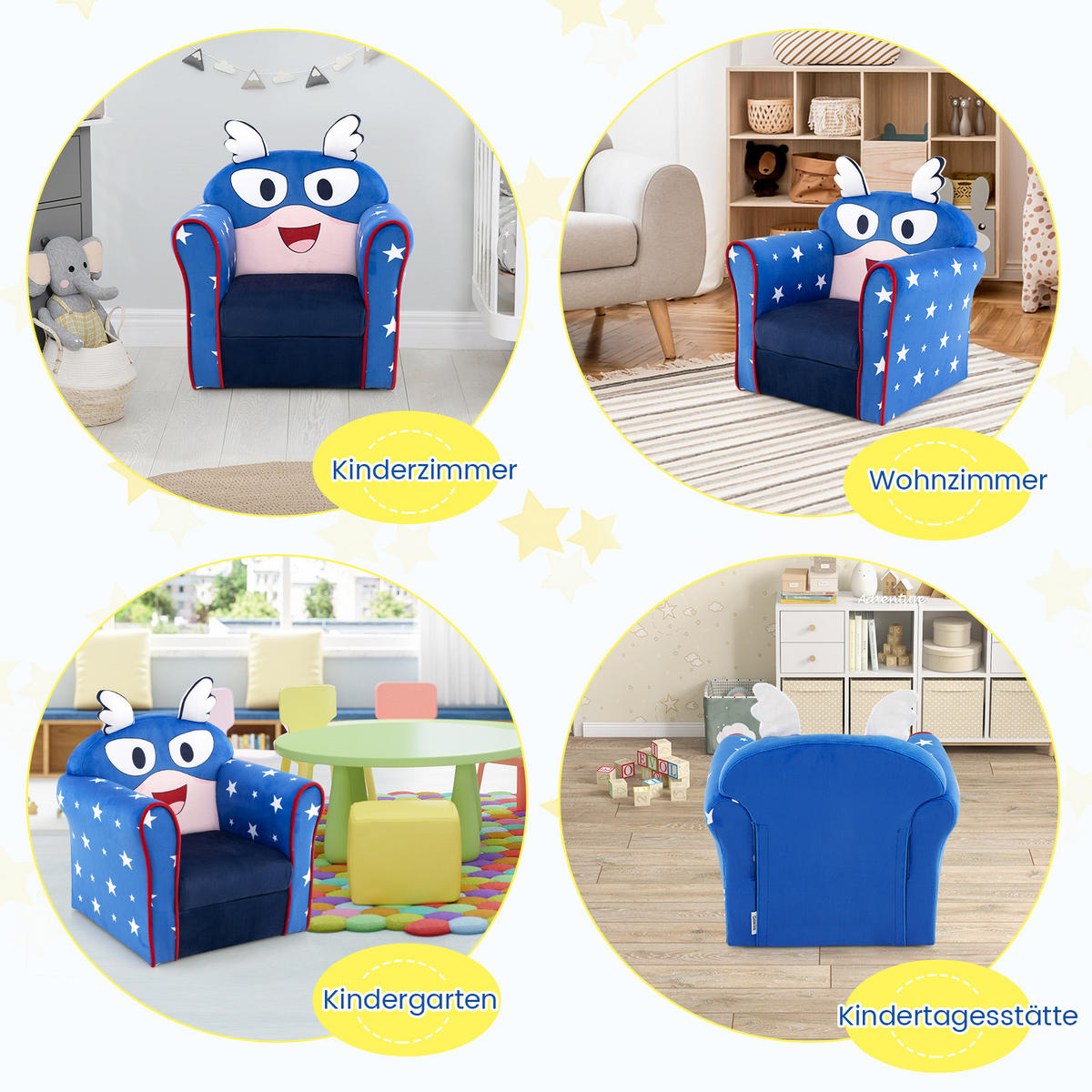 KINDERSOFA 54cm Blau - Blau, Holz (40/54/50cm) - COSTWAY