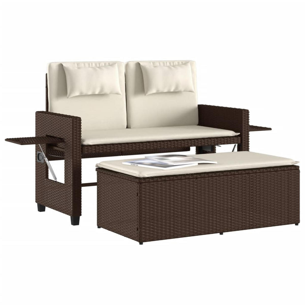 GARTENBANK Verstellbar Mit Kissen Braun Poly Rattan - Creme, Kunststoff (91/75/115cm) - vidaXL