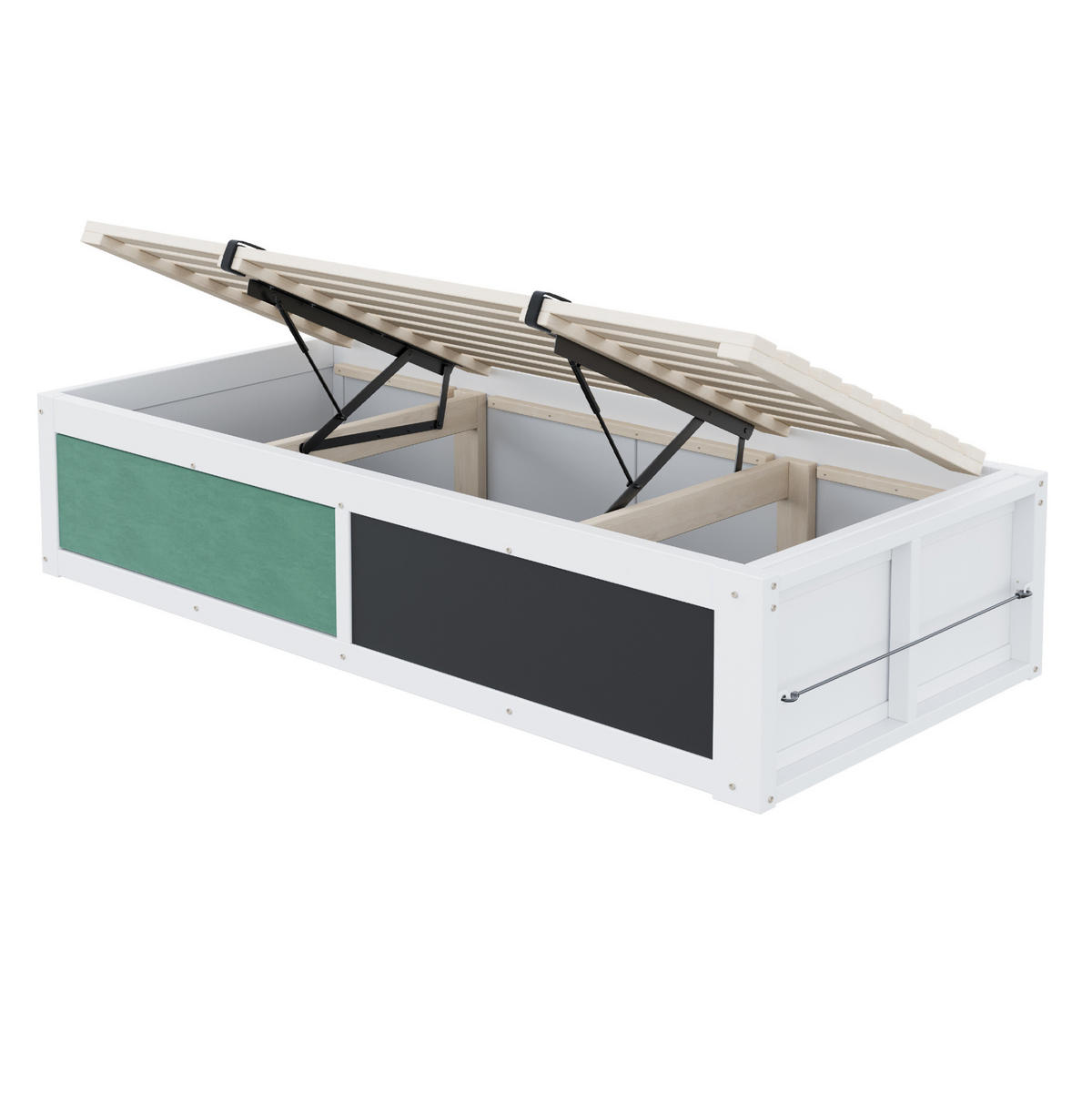 KINDERBETT 90/200 cm Weiß mit hydraulischem Stauraum und Kreidetafel - Weiß, Holzwerkstoff (90/200cm) - OKWISH