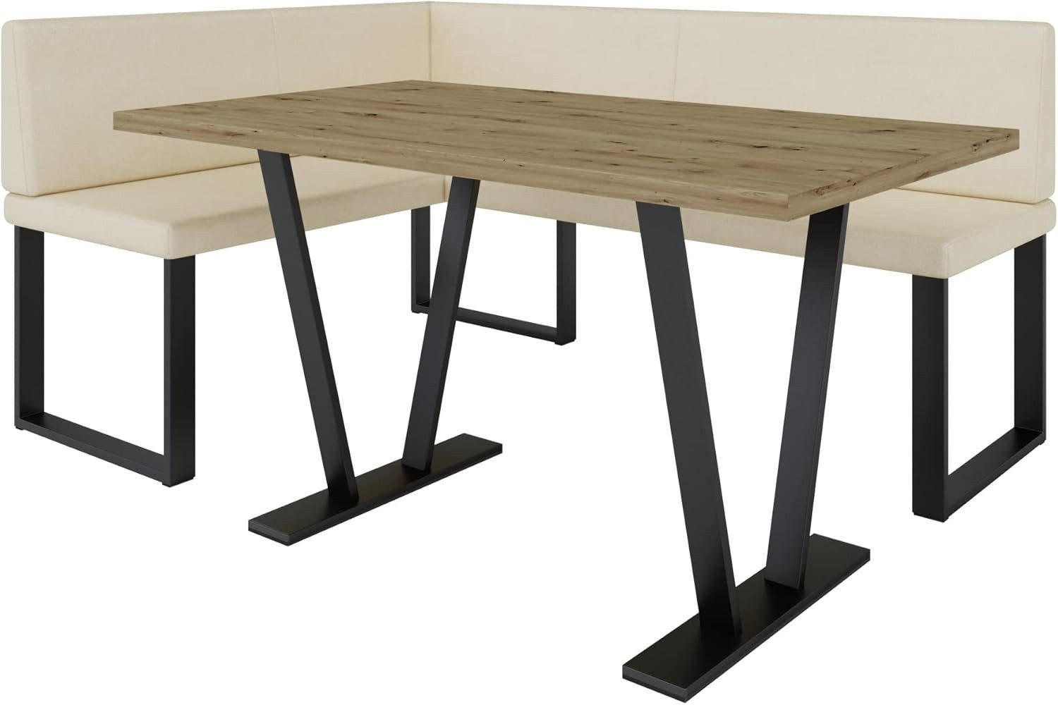 ECKBANKGRUPPE Alina - Kunstleder - 128 x 168 cm - Links - Beige - Beige, Leder/Metall (168/87/128cm) - AN-Moebel 4u