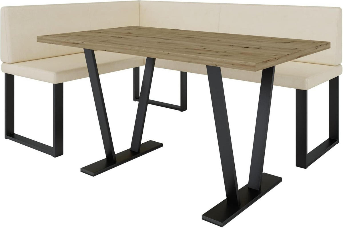 ECKBANKGRUPPE Alina - Kunstleder - 128 x 168 cm - Rechts- Beige - Beige, Leder/Metall (128/87/168cm) - AN-Moebel 4u