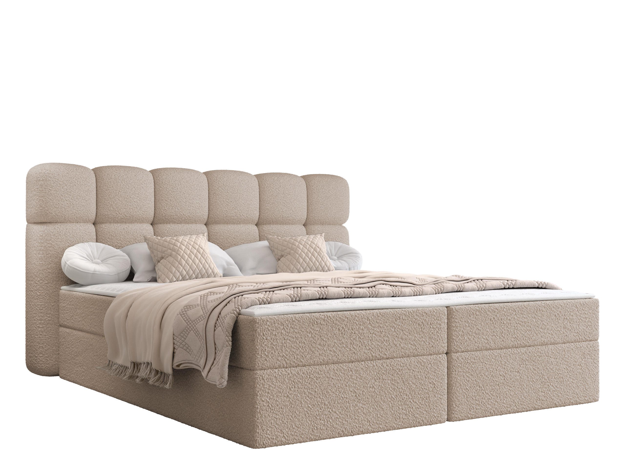 BOXBETT Softi 2 Boucle - H3 - Beige/Schwarz, Holz/Holzwerkstoff (140/200cm) - MIRJAN24