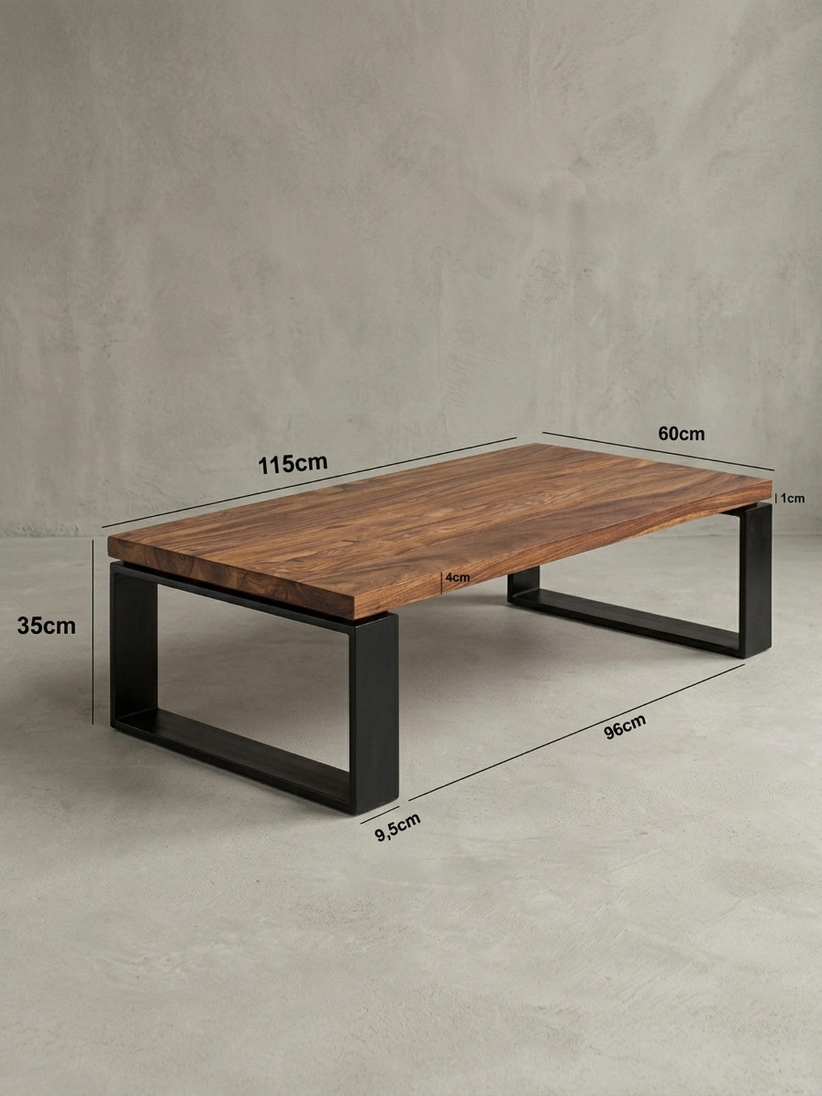 COUCHTISCH aus Holz und Metall, Industriedesign, Einzigartige Maserung, 115x60x35 cm - Schwarz/Braun, Holz/Metall (60/115/35cm) - KADIMA DESIGN
