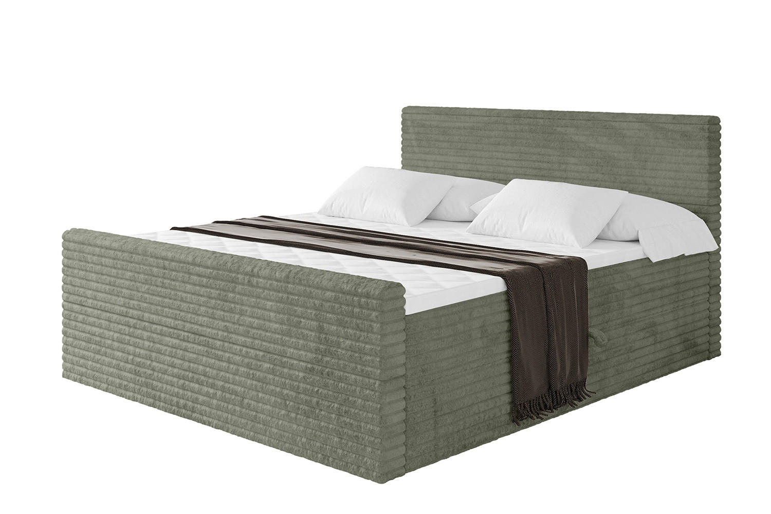 BOXBETT mit Matratze H4 und Lattenrost - TOLO-Z-v1 - 200x200 Cord - Olive - Olivgrün, Holzwerkstoff (200/200cm)