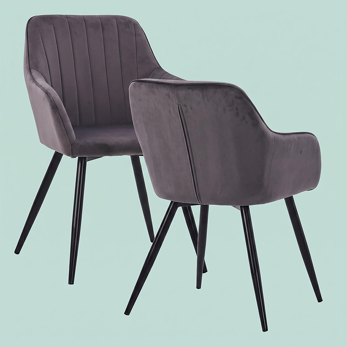 ESSZIMMERSTUHL Anthrazit 2er-Set Samt Metall - Anthrazit, Holz/Textil (56/81/61cm) - Relaxdays