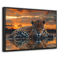 LEINWAND Bilder mit Rahmen - Natur - Leopard - Tier - Sonnenuntergang - Modern - 60x40 - Orange, Textil (60/40cm) - MuchoWow