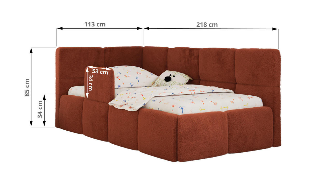 DĚTSKÁ POSTEL ARVO ALTA 90/200 - Oranžová Plyš - Pravá - pomerančová, textil (90/200cm) - MKS