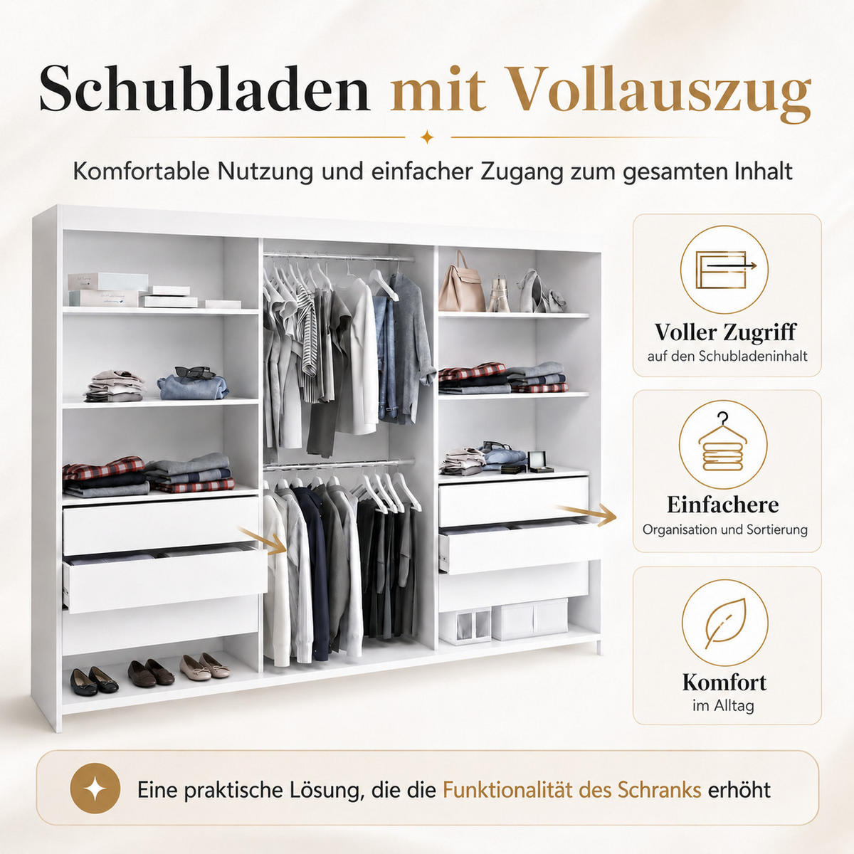 SCHWEBETÜRENSCHRANK BELANO 200 cm. Innenausstattung: Premium Plus - Weiß/Braun, Holzwerkstoff (200/215/59.5cm) - A&J MöbelLand