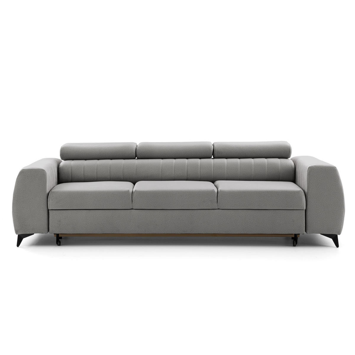 3-SITZER Sofa PIERO mit Schlaffunktion 125x195 Velours Hellgrau - Hellgrau/Schwarz, Holz/Textil (260/90/100cm) - Muffo