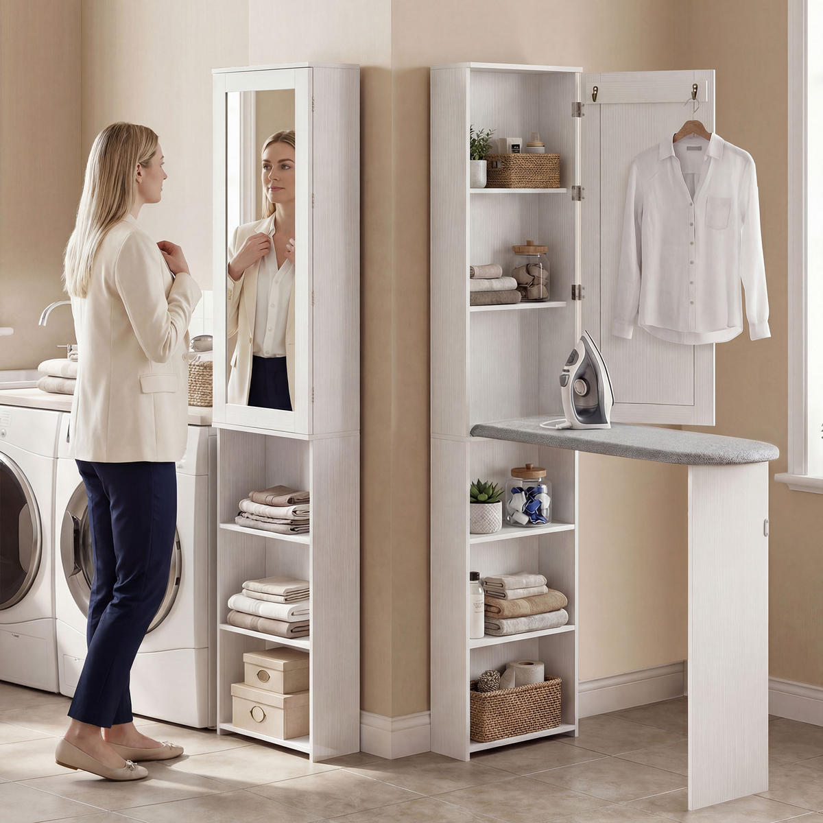 BÜGELBRETTSCHRANK DE-09593 Weiß - Weiß, Holzwerkstoff (106/174/35cm) - ComfortXL