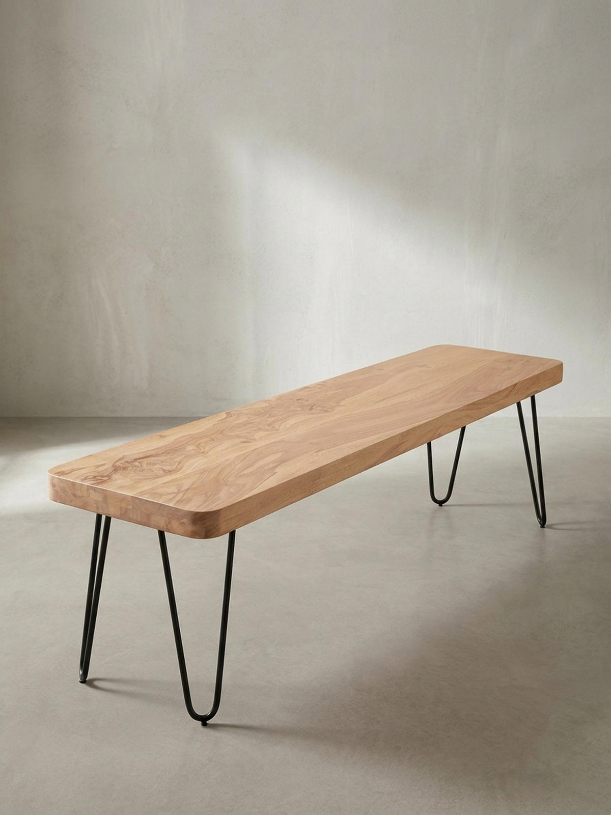 SITZBANK BALU Massivholz Metallbeine Landhausstil, Beige 160x40x45 cm - Beige/Schwarz, Holz/Metall (160/45/40cm) - KADIMA DESIGN