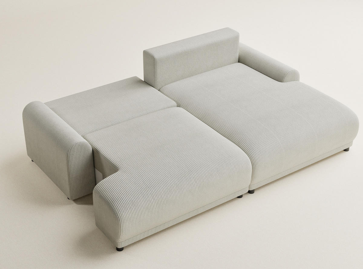 ECKSOFA MIT SCHLAFFUNKTION Tallin Creme Samtstoff - Hellgrau/Schwarz, Holz/Holzwerkstoff (240/145cm) - Maison de Reve