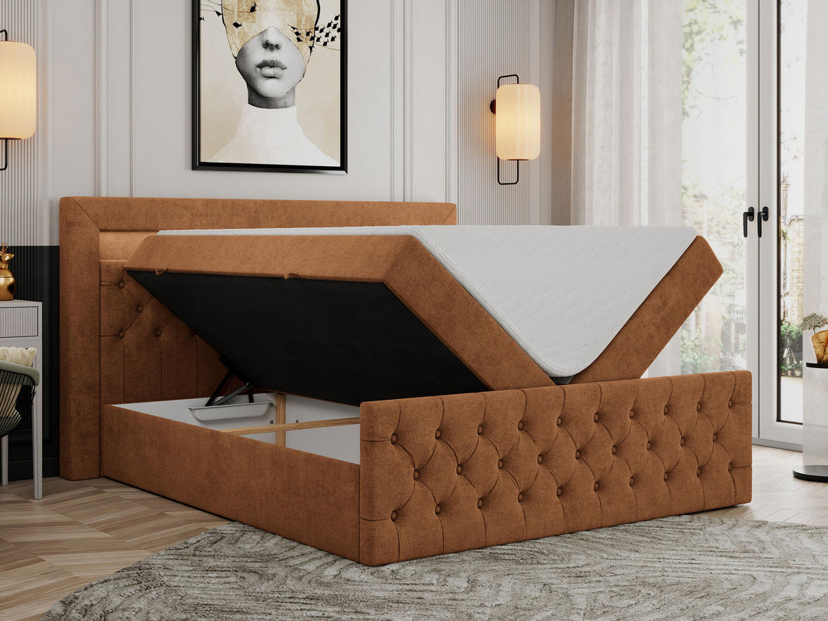 BOXBETT GOLD-9 LED 140/200 Orange Struktur - H4 - Orange, Holz/Textil (140/200cm) - MKS