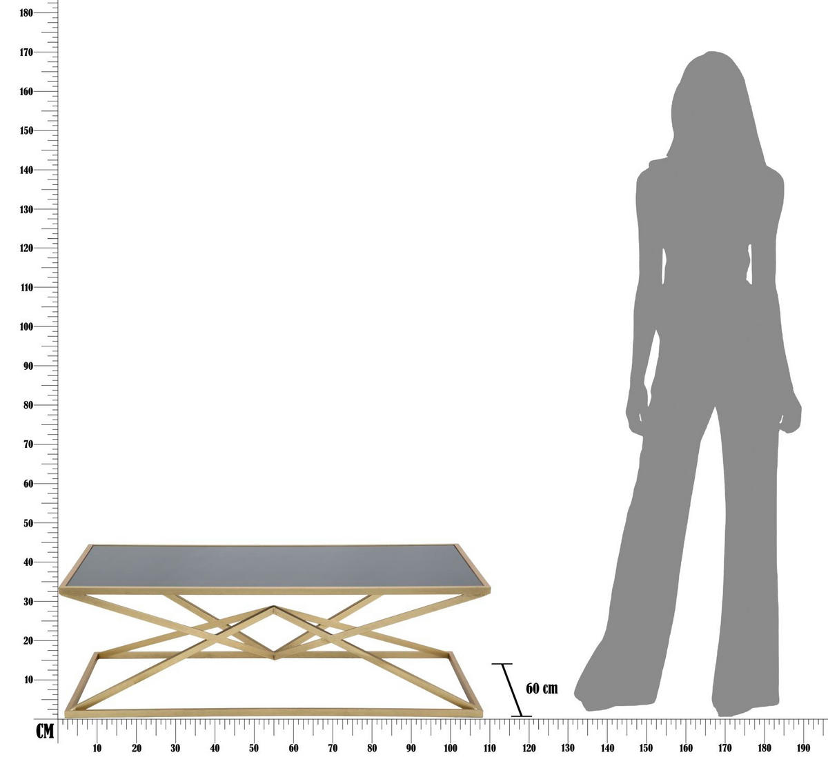 COUCHTISCH Piramid, goldfarben und schwarz, Eisen und Glas, 110 x 60 x 45 cm - Goldfarben/Schwarz, Glas/Metall (60/110/45cm) - Mauro Ferretti