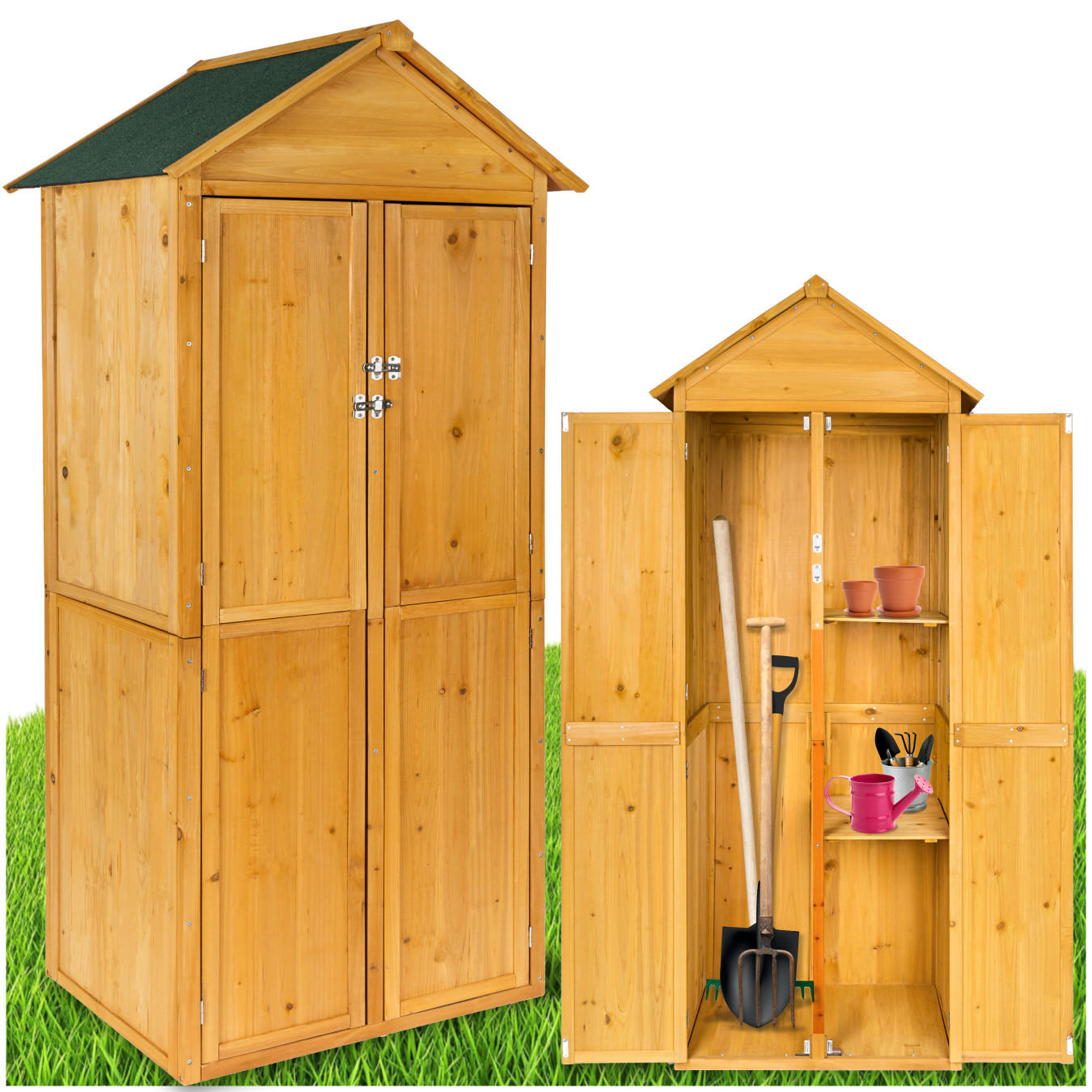 GARTENSCHRANK Mit Satteldach Kadi,80,5 x 60 x 213,5 cm,braun - Braun, Holz (60/213.5/80.5cm) - tectake