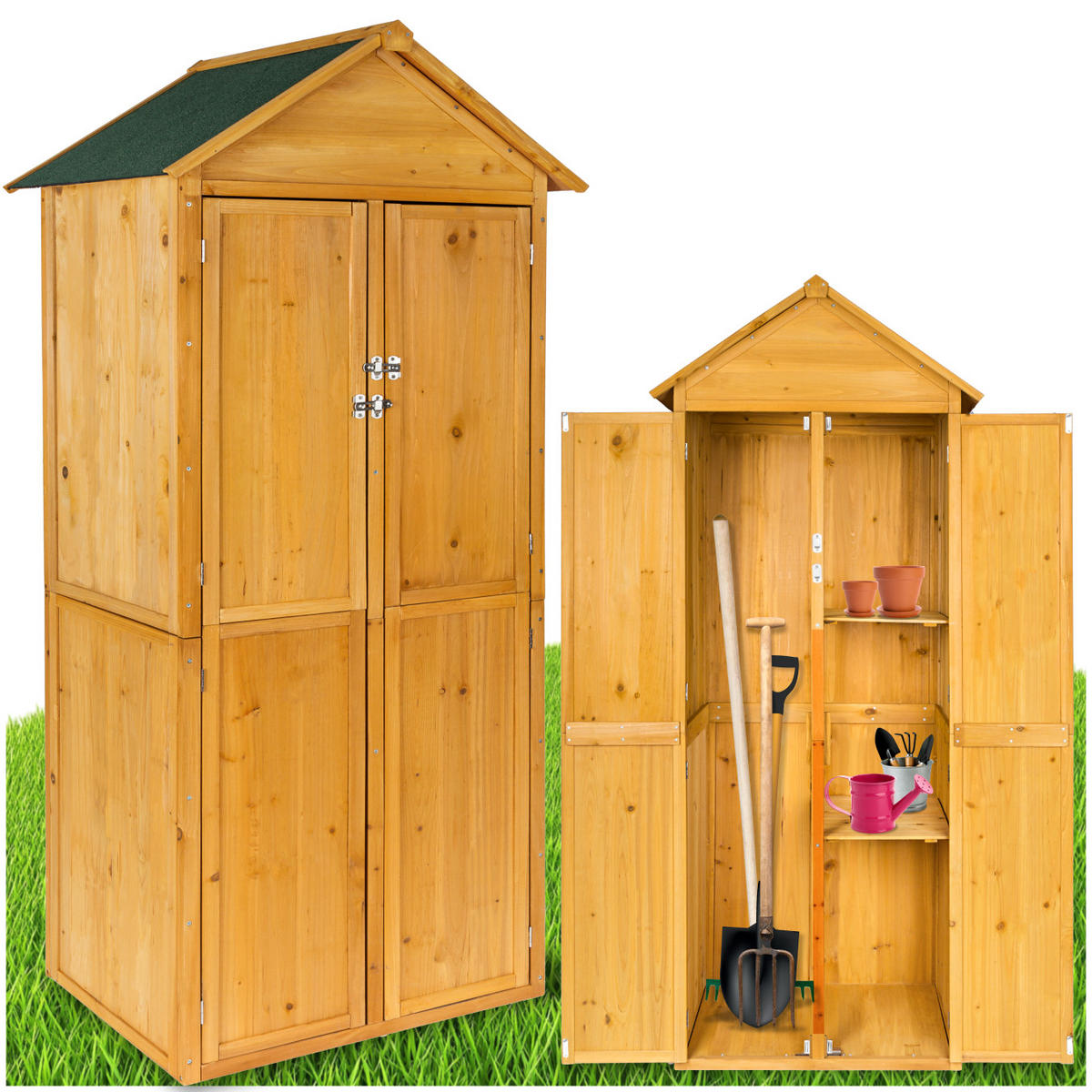 GARTENSCHRANK Mit Satteldach Kadi,80,5 x 60 x 213,5 cm,braun - Braun, Holz (60/213.5/80.5cm) - tectake
