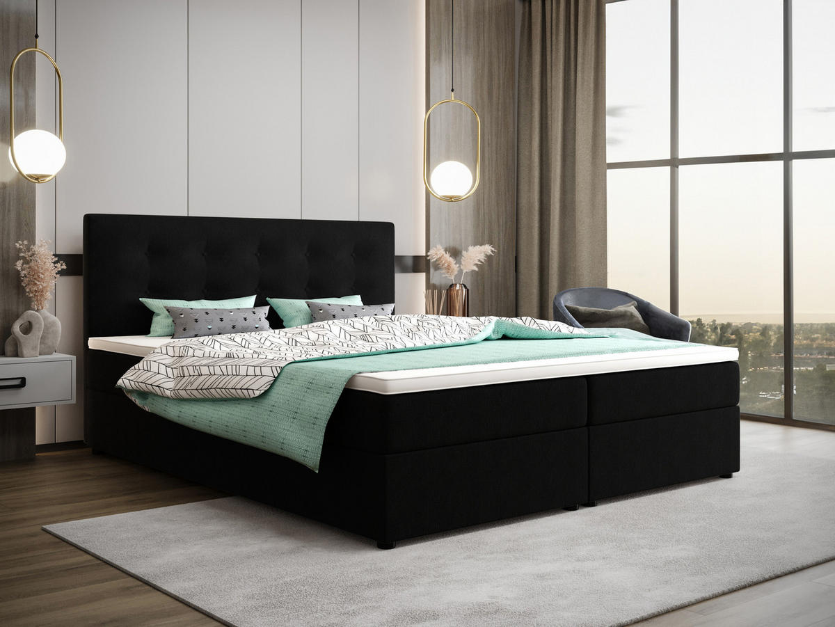 BOXBETT FADO 1 mit Matratze H3 und Topper 140x200 Cosmic 100 - Schwarz, Holz/Textil (140/200cm) - Bedante