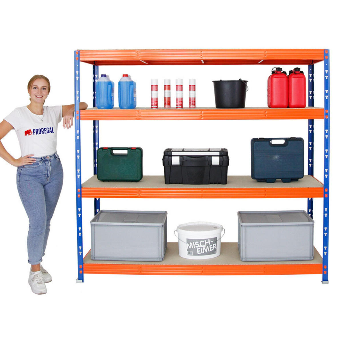 SCHWERLASTREGAL Rhino 180x200x60 cm 4 Spanplatten-Ebenen 8mm Fachlast 500 kg Blau/Orange - Blau/Orange, Metall (200/180/60cm) - PROREGAL
