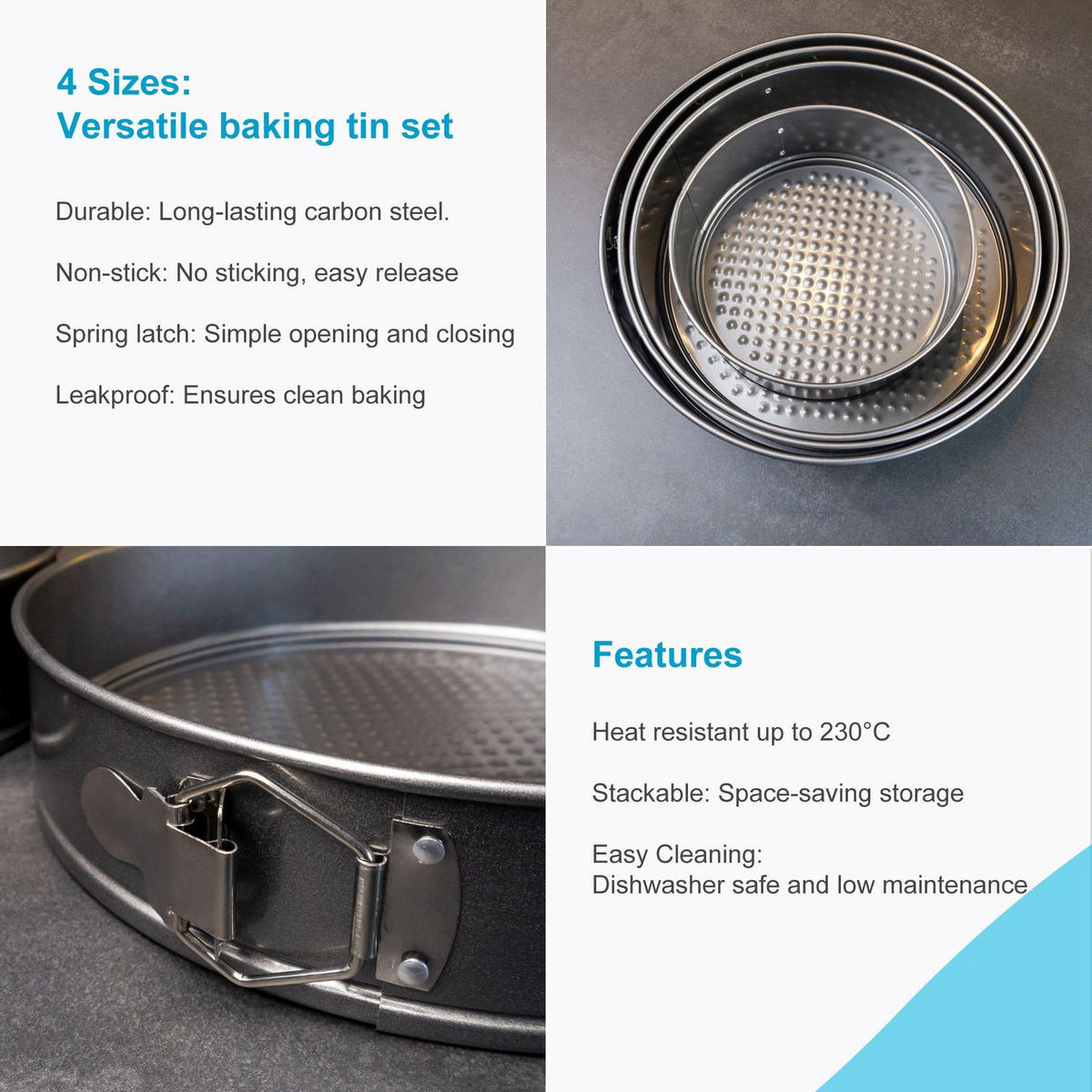 SPRINGFORMEN-SET (4-tlg.) - Grau, Metall (27/6.5/27cm) - Intirilife