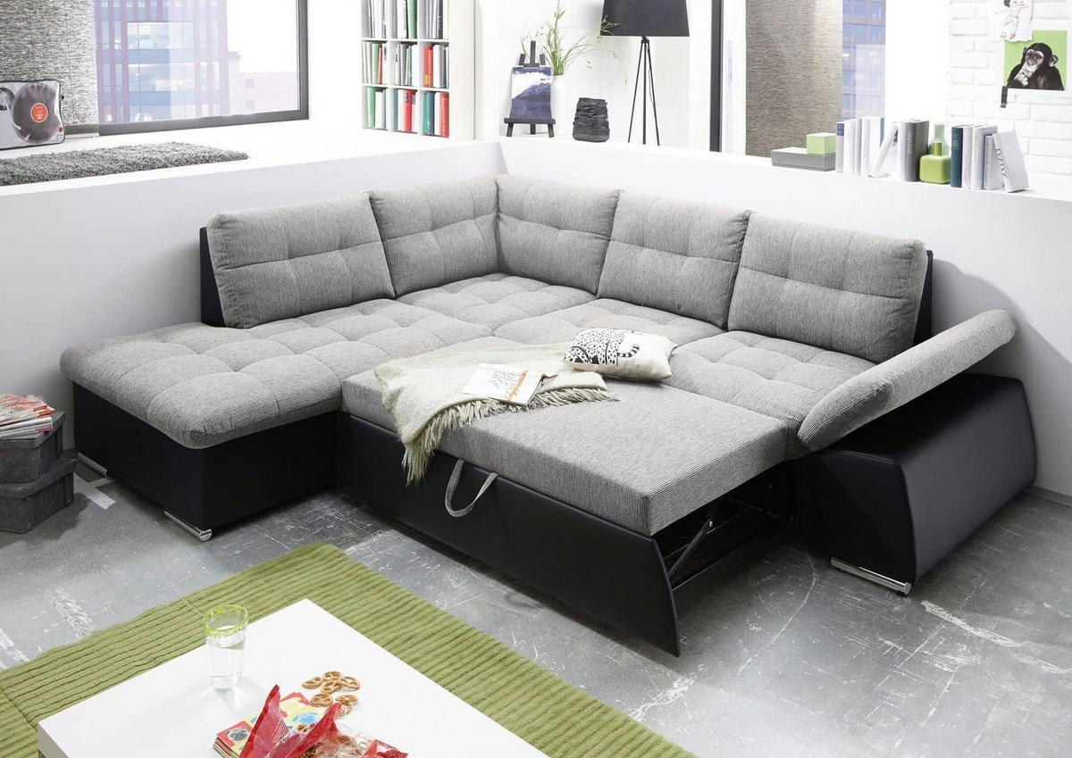 ECKSOFA mit Schlaffunktion, Armlehnfunktion und Kopfstützen - Chromfarben/Silberfarben, Textil (260/219cm) - ed exciting design